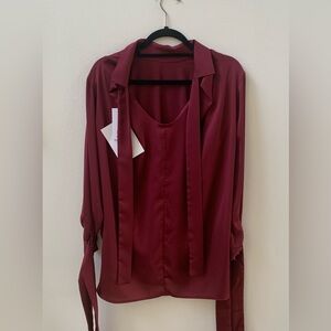Iris and Ink Burgundy London Sleeve Blouse
